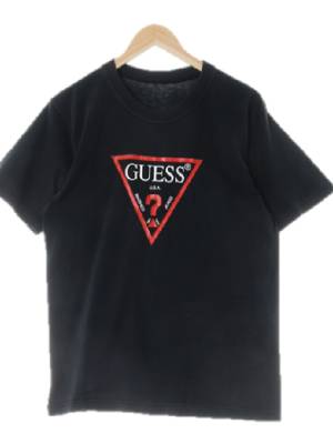 Guess 블랙 프린팅 면혼방 빅로고반팔티