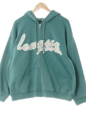 h&m 에메랄드딥그린 프린팅 면혼방 레터링후드집업