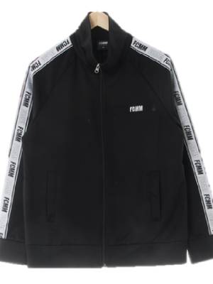 fcmm 블랙 소매레터링테이핑하이넥집업