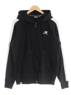 뉴발란스 블랙 프린팅 면혼방 백레터링로고배색후드집업