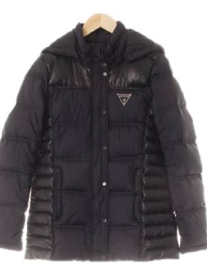 Guess 블랙 덕다운 유광배색로고패딩점퍼