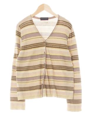anneklein 카키베이지빈티지카키 스트라이프 브이넥긴팔가디건