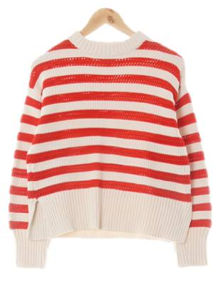 h&m 버터아이보리레드 스트라이프 면혼방 펀칭루즈트임긴팔니트