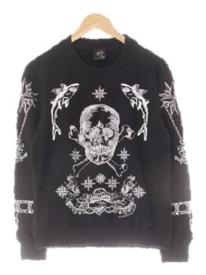 alexandermcqueen 블랙 상어자수패턴 면혼방 해골자수맨투맨