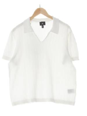 h&m 화이트 스트라이프 면 브이넥피케쿨니트반팔티