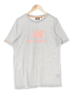 뉴발란스 그레이 프린팅 면혼방 형광빅로고크루넥반팔티