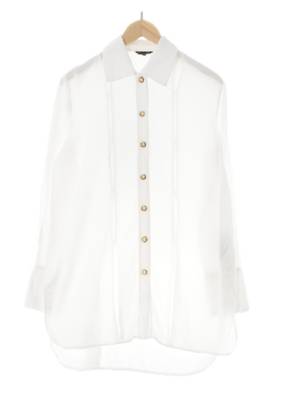 massimodutti 화이트 라이오셀 브라운빅단추롱셔츠