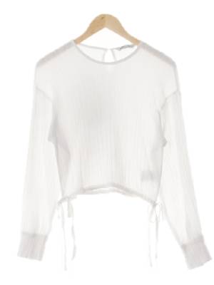 mixxo 화이트 시스루 크링클크롭블라우스