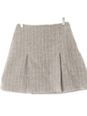 mixxo 베이지 체크 울혼방 플리츠모직미니스커트