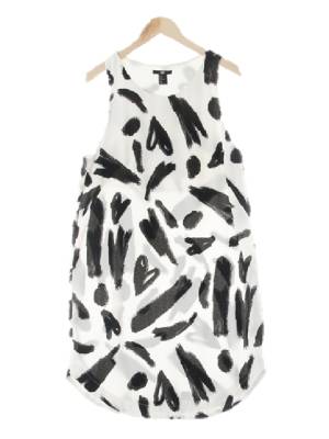 h&m 화이트 하트페인팅패턴 라운드빅소매실키원피스