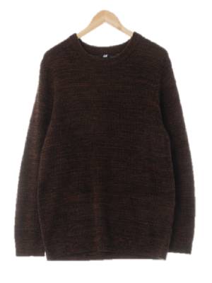 h&m 카멜브라운블랙 체크 면혼방 라운드니트