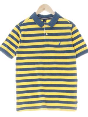 nautica 블루옐로우 스트라이프 면혼방 카라반팔티