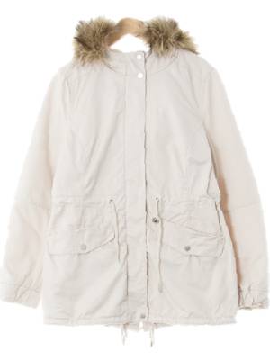 h&m 화이트 면혼방 후드롱집업코트