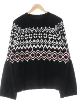 h&m 블랙 노르딕패턴 울혼방 레글런와이드니트