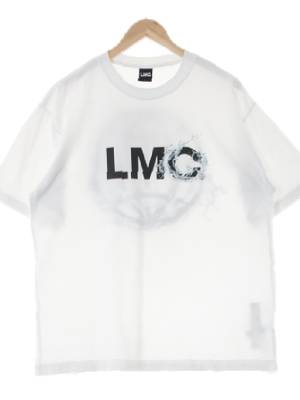 lmc 화이트 프린팅 면 물결지구크루넥반팔티