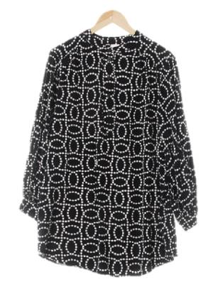 h&m 블랙 도트사슬스퀘어패턴 비스코스 헨리넥원피스