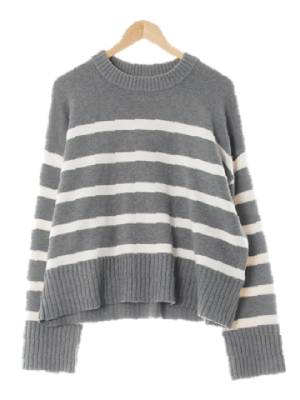 h&m 멜란지그레이 스트라이프 면혼방 가오리핏니트