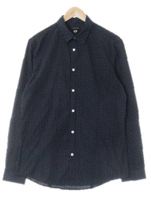 h&m 네이비 스몰도트 면혼방 슬림핏긴팔셔츠