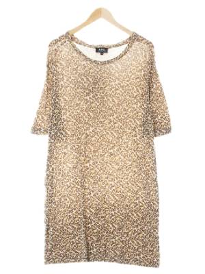 apc 브라운 호피 비스코스 크루넥롱반팔티