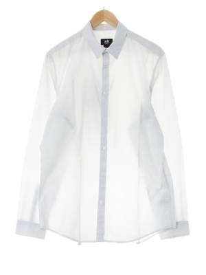 h&m 화이트 도트 면혼방 이지아이론셔츠