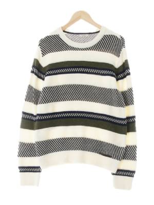 Guess 아이보리피클그린 스트라이프 울혼방 크루넥니트