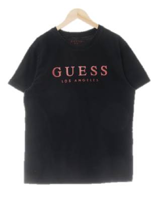 Guess 블랙 면 양각빅로고반팔티셔츠