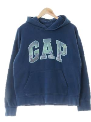 gap 블루 면혼방 오로라패치로고후드티