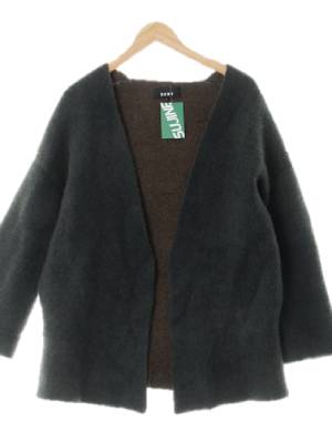 dkny 다크그린 울혼방 보카시라쿤배색오픈형가디건