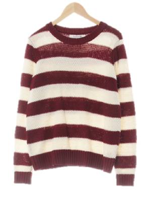 Forever21 린넨아이보리자주 스트라이프 크루넥니트