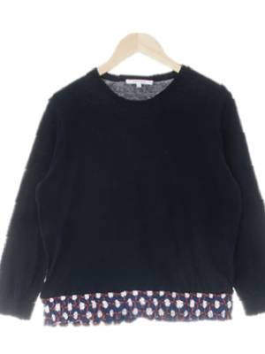 carven 네이비 네잎클로버패턴 면 9부시보리니트