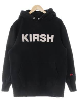kirsh 블랙 면혼방 패치레터링스웨트후디