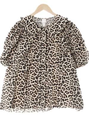 h&m 베이지블랙 레오파드 커팅소매빅퍼프블라우스
