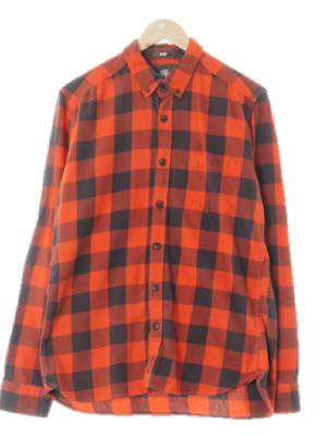 h&m 핫오렌지다크그레이 체크 면 긴팔핏티드셔츠