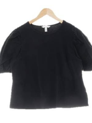 h&m 블랙 면혼방 반소매퍼프블라우스