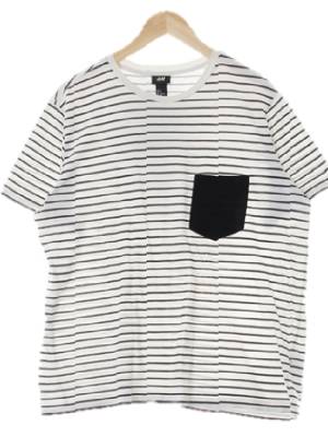 h&m 화이트블랙 스트라이프 면 블랙포켓루즈핏라운드반팔티