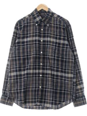 nautica 네이비차콜옐로우 체크 면 스몰자수로고포켓긴팔셔츠