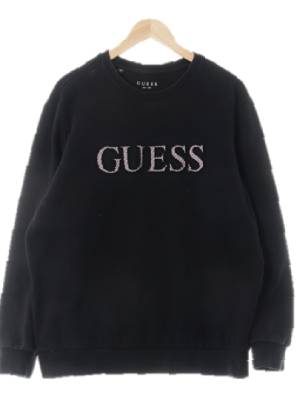 Guess 블랙 면 체크양각빅로고맨투맨