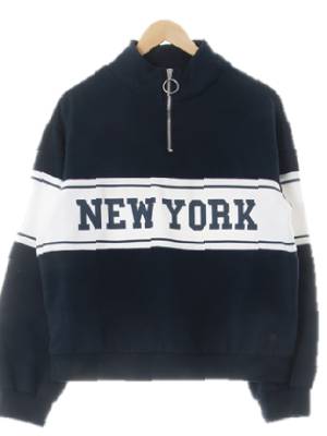 h&m 잉크네이비화이트 면혼방 뉴욕링고리반집업맨투맨
