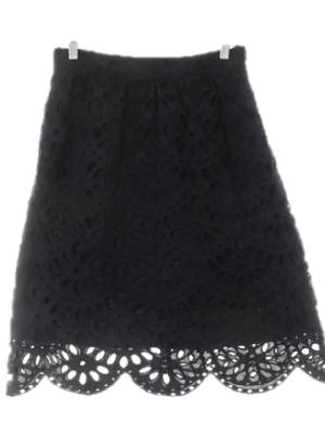 AnnTaylor 블랙 면혼방 자수펀칭물결미디스커트