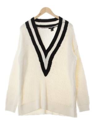 h&m 아이보리 면혼방 배색브이넥오버핏니트
