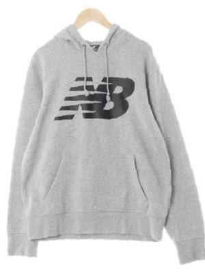 뉴발란스 멜란지그레이 프린팅 면혼방 빅센터로고기모후드티