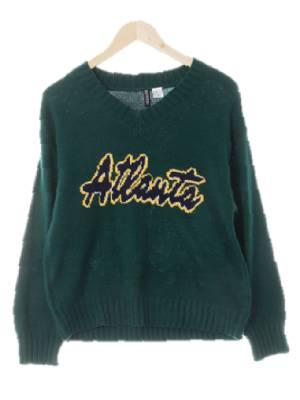 h&m 어벤추린그린 빅레터링자수브이넥니트