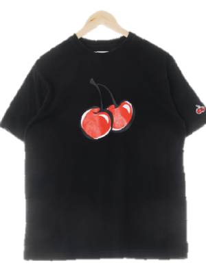 kirsh 블랙 프린팅 면 빅체리워싱반팔티