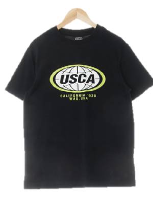 후아유 블랙 프린팅 면 USCA라운드반팔티