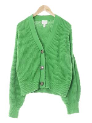 h&m 일렉트릭그린 면혼방 잔꽈배기빅버튼가디건