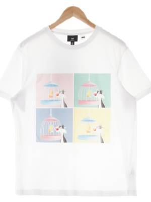 h&m 화이트 프린팅 면 캐릭터라운드반팔티