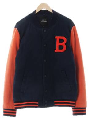 MLB 네이비만다린오렌지 면혼방 부클빅B패치야구점퍼