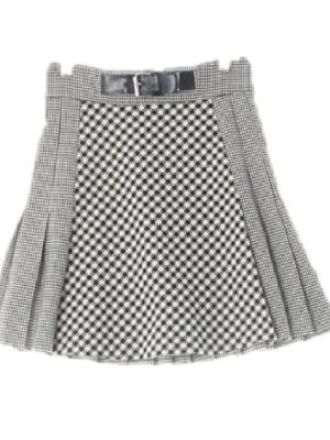 자라우먼 블랙 파운드체크 벨티드플리츠미니스커트