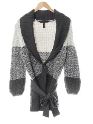 bcbg 쓰리톤그레이 스트라이프 울혼방 원버튼숄카라가디건