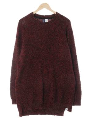 h&m 레드블랙 잔꽈배기패턴 면혼방 크루넥라글란롱니트